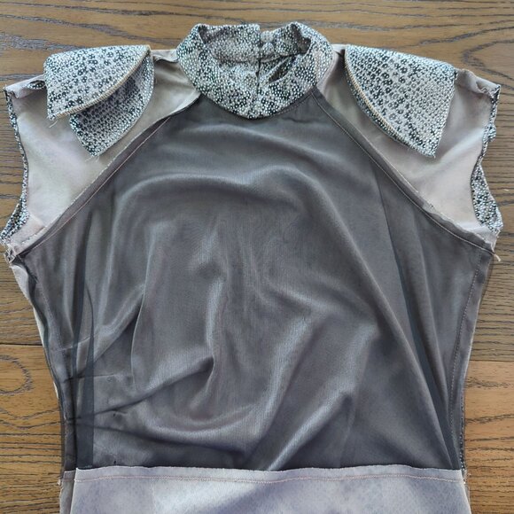 Vintage Steppin Out Metallic Snake Print Ruched Midi Dress Flutter Cap Sleeves M - Picture 12 of 16